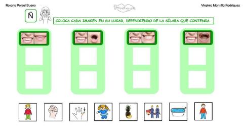Clasificar sílabas con sonido Ñ en palabras, con articulemas.
