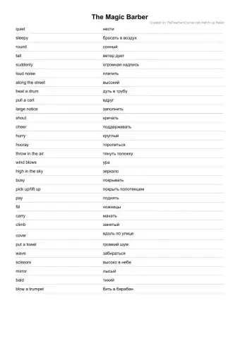 The Magic Barber Vocabulary