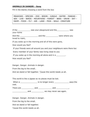 Song: -Animals in danger-