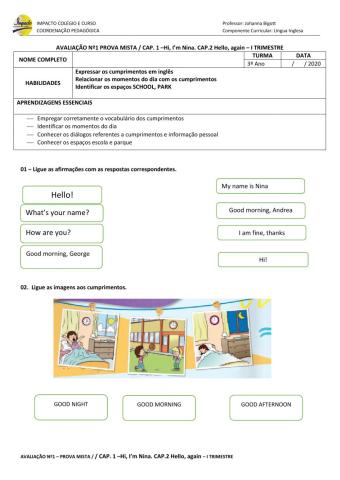 Avaliação 1  3°ano