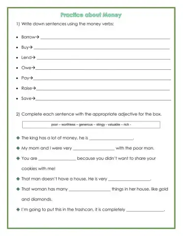 Money verbs & adjectives