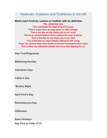 Festivals, customs and traditions in the UK