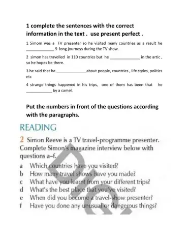 Reading exercise : life experiences