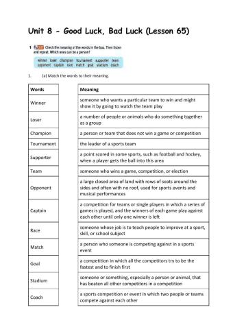 Unit 8 - Good Luck, Bad Luck (Lesson 65)
