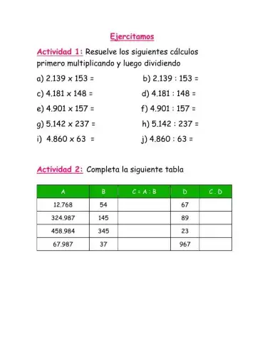 Multiplicación y división por dos y tres cifras