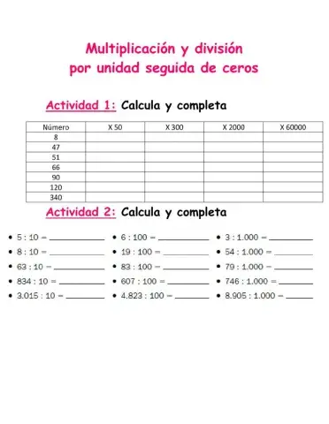 Multiplicación y división por unidad seguida de ceros