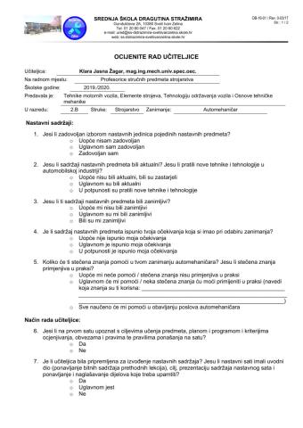 Anketni upitnik -Ocijenite rad učiteljice- 2.AM