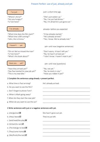 Present Perfect use of just, already, yet