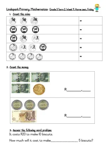 Term 2 Week 9 Math Home Test: Friday: Money
