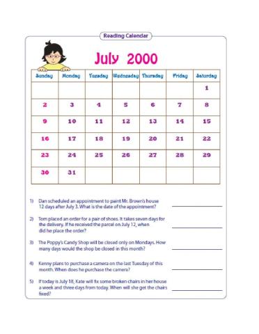 Reading Simple Timetables and Using Calendars