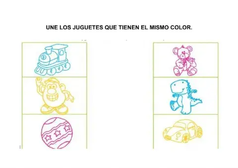 Une los dibujos que tienen el mismo color