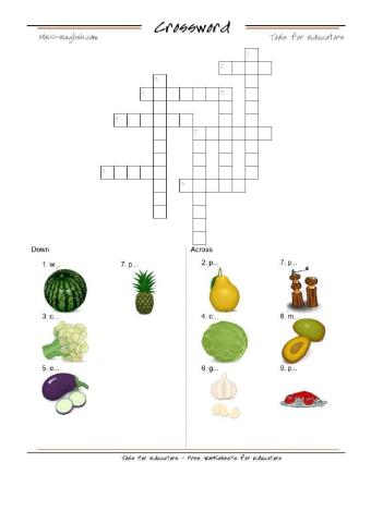 Food Vocabulary Crossword Puzzle