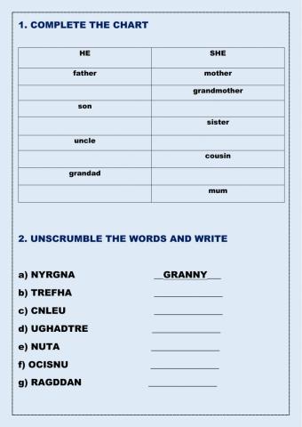 Complete, Unscrumble and write