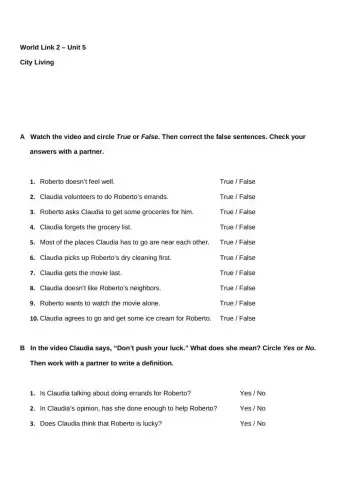 World Link 2 - Unit 5 City Living Video