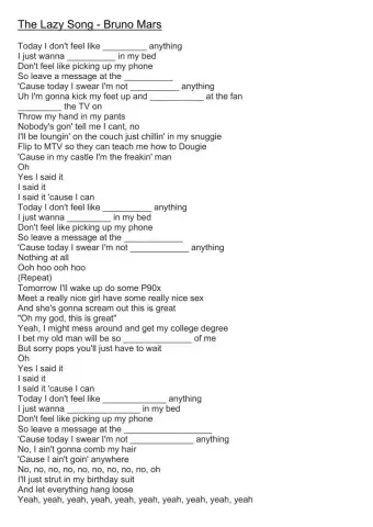 The Lazy Song Bruno Mars