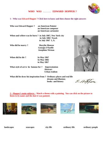 Edward hopper worksheet