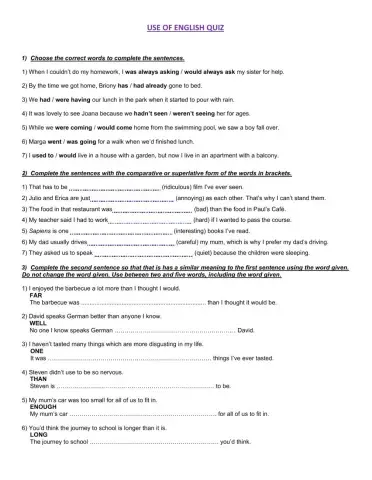 Use Quiz Unit 2 1st Year