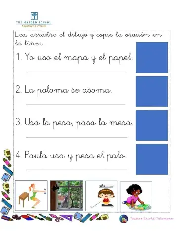 Oraciones combinando familia sílabas p, m, l, s