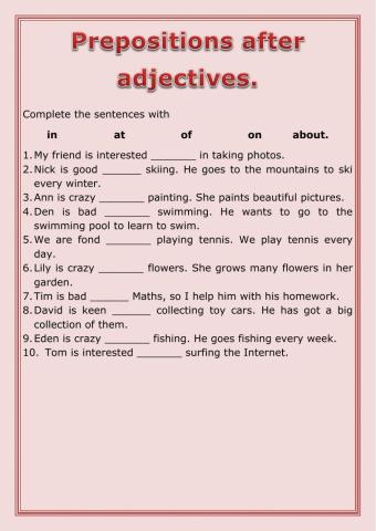 Prepositions after adjectives