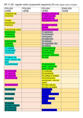 VR (11-20), regular verbs 2