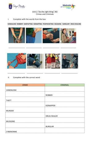 Crimes and Criminals Vocabulary