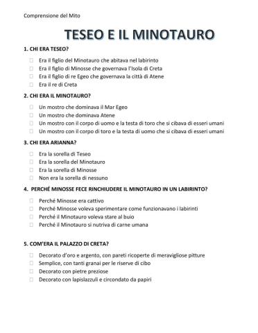 Comprensione TESEO E IL MINOTAURO