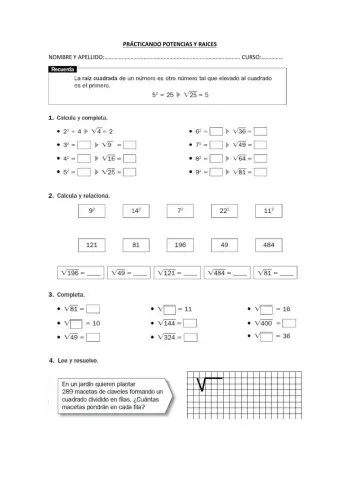 POTENCIAS Y RAICES  CUADRADAS