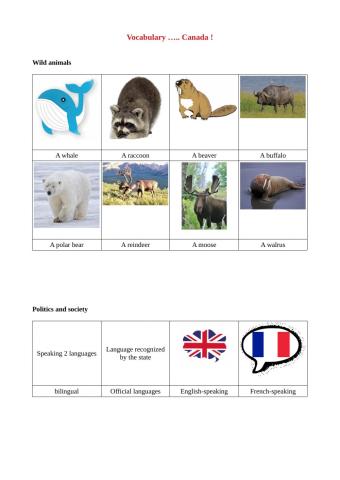 Learn vocabulary Canada part 1