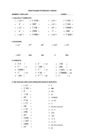 Potencias y raices de números enteros