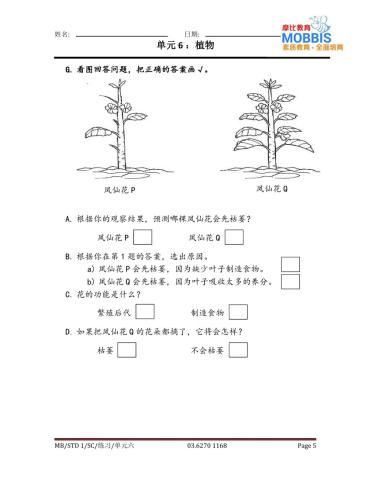 一年级科学 单元六练习5