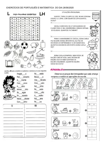 Atividades de portugues e matemática
