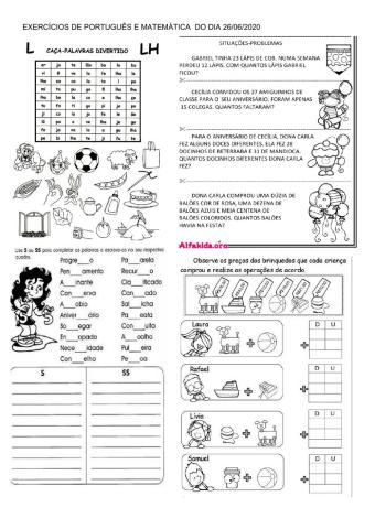Atividades de portugues e matemática
