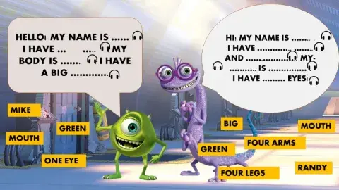 Monster Inc Body Parts Reading and Listening