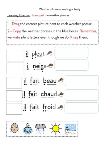 Weather phrases- writing activity