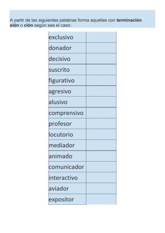 Ortografía terminaciones ción y sión