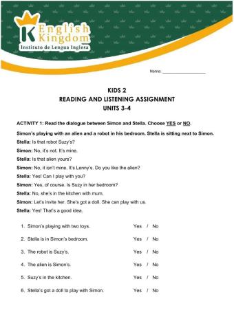 Kids 2 -Assessment Units 3-4