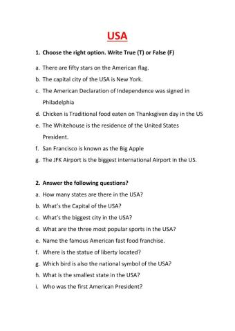 USA Worksheet