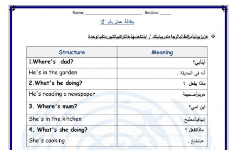WorkSheet 2 Unit 2 T1 G4