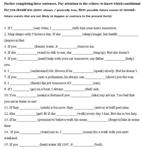 Conditionals (zero, first, second)