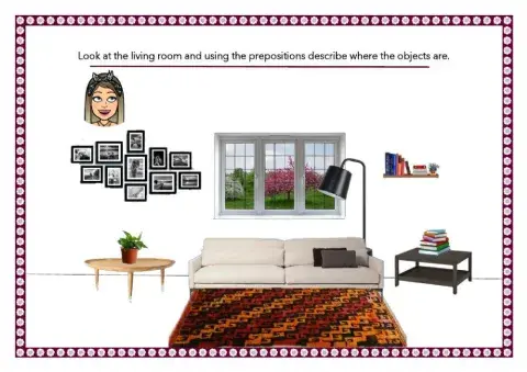 Describing where the objects of a living room is