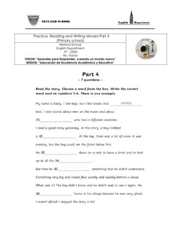 Movers Practice Reading and Writing Part 4
