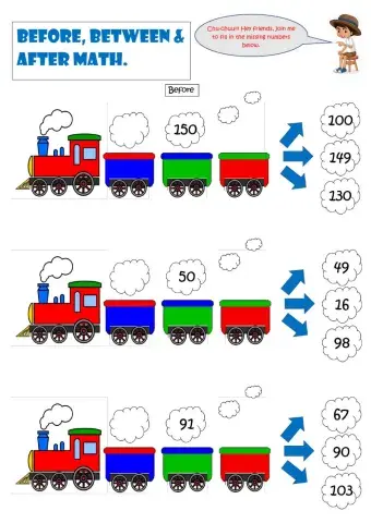 Before, Between & After Math. Fill in the missing numbers