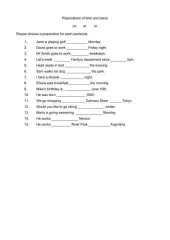 Prepositions of Place and Time
