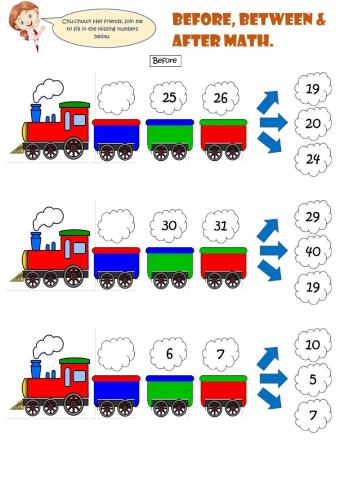 Before, Between & After Math (1 - 50). Fill in the missing numbers