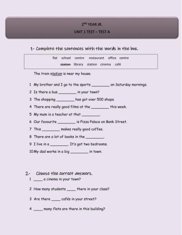 2nd Year Jr Test - Unit 1