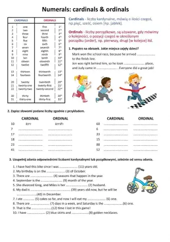 Numerals: cardinals and ordinals