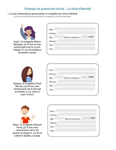 La fiche d'identité (Production écrite)