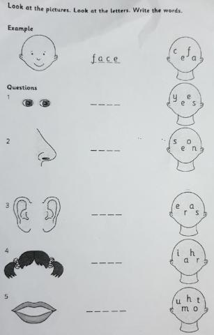 Look at the pictures. Look at the letters. Write the words 2