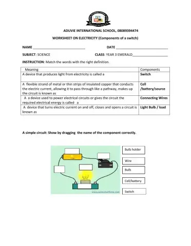 Electricity  worksheet