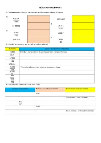 Números decimales y fracciones decimales